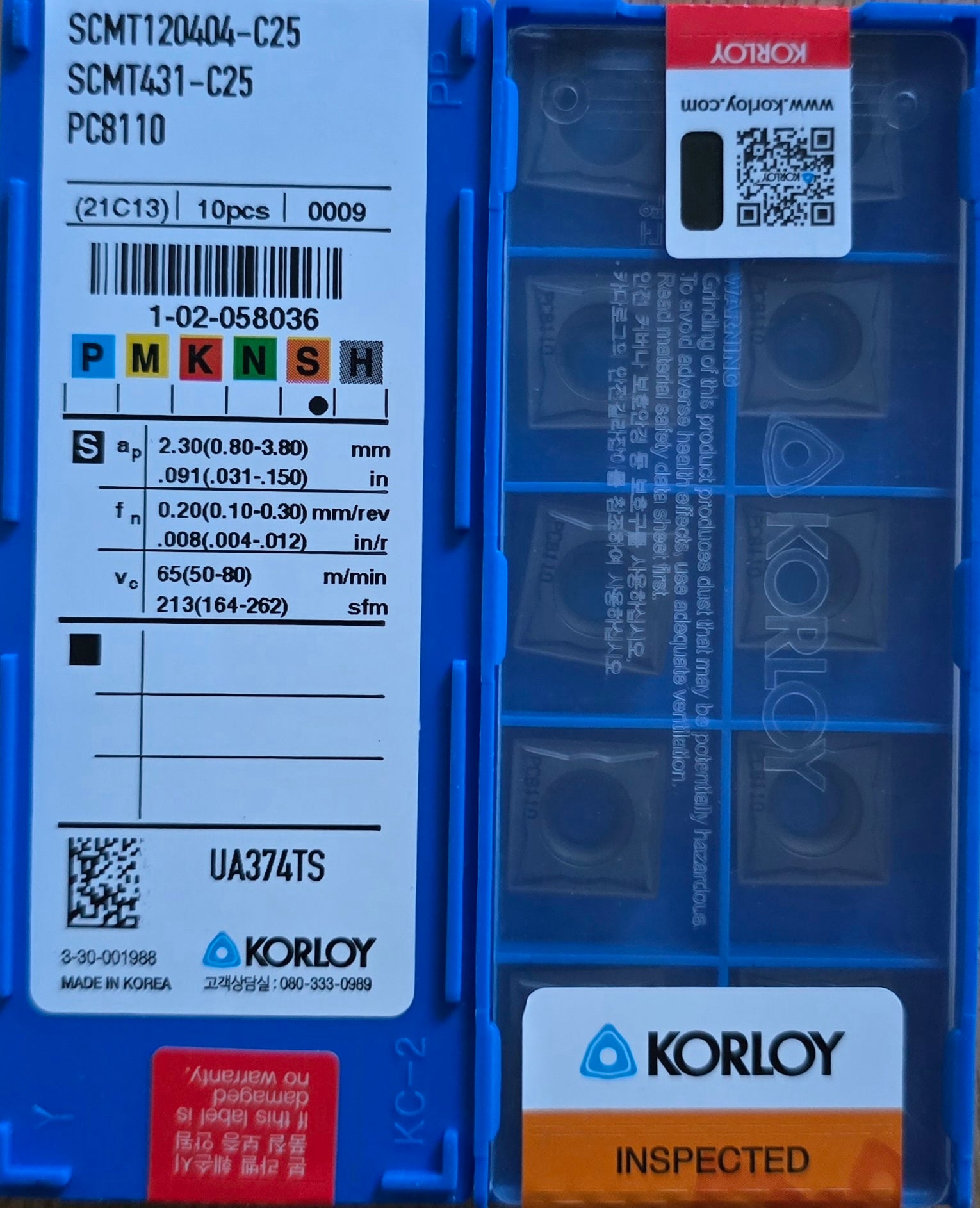 INSERTI KORLOY SCMT120404 C25 PC8110
