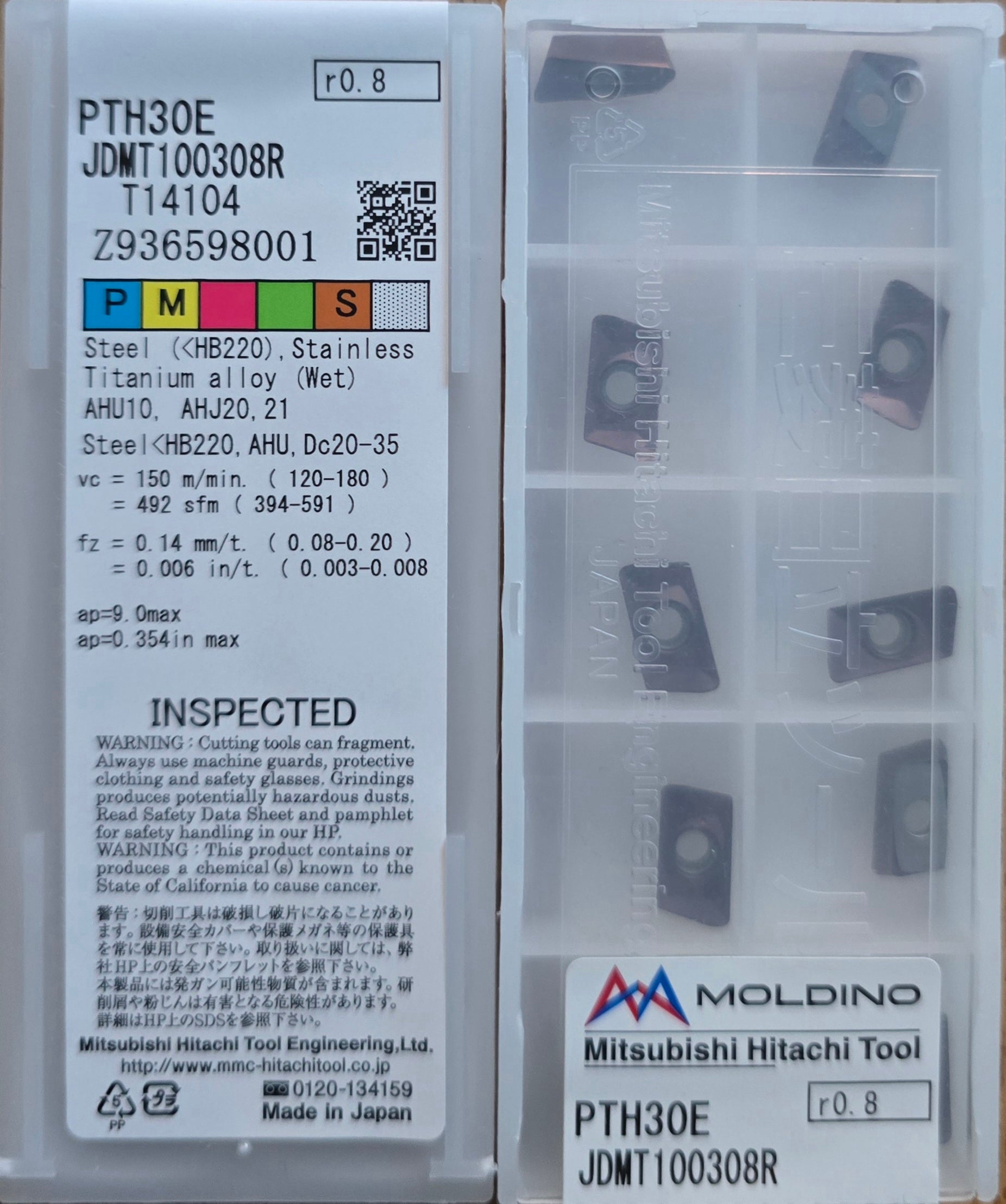 INSERTI HITACHI JDMT-1003-R08 PTH30E