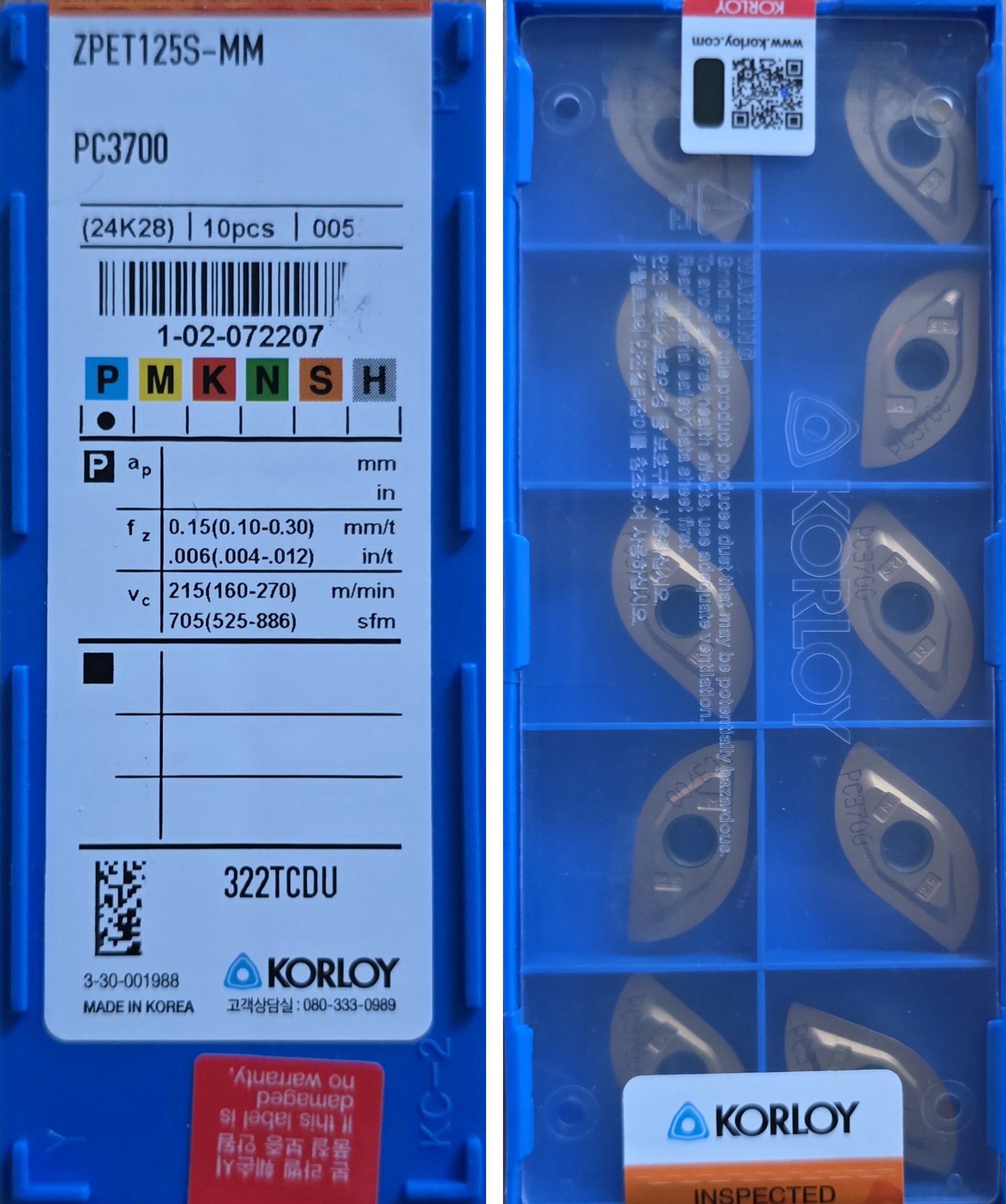 INSERTI KORLOY ZPET125S MM PC3700
